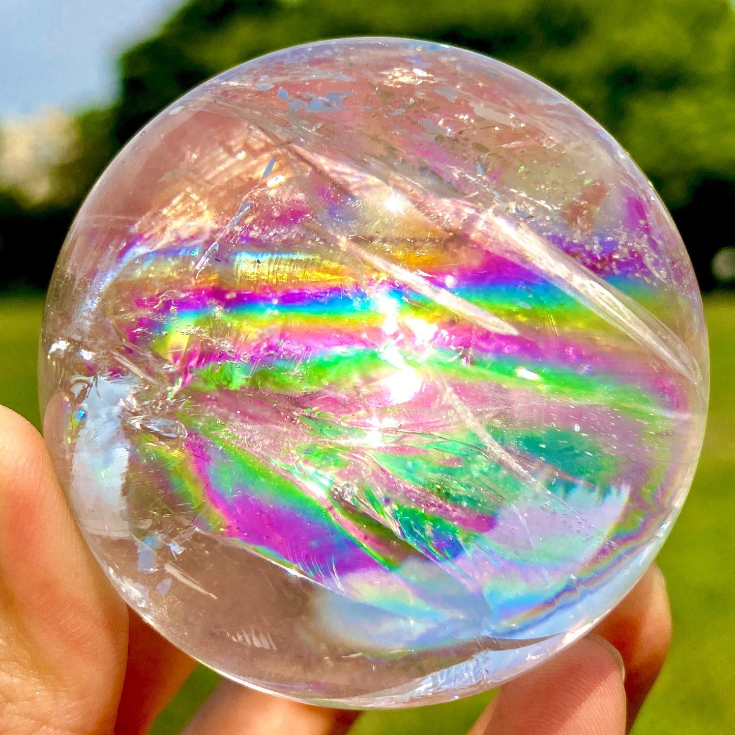 Super Rainbow Clear Quartz Sphere