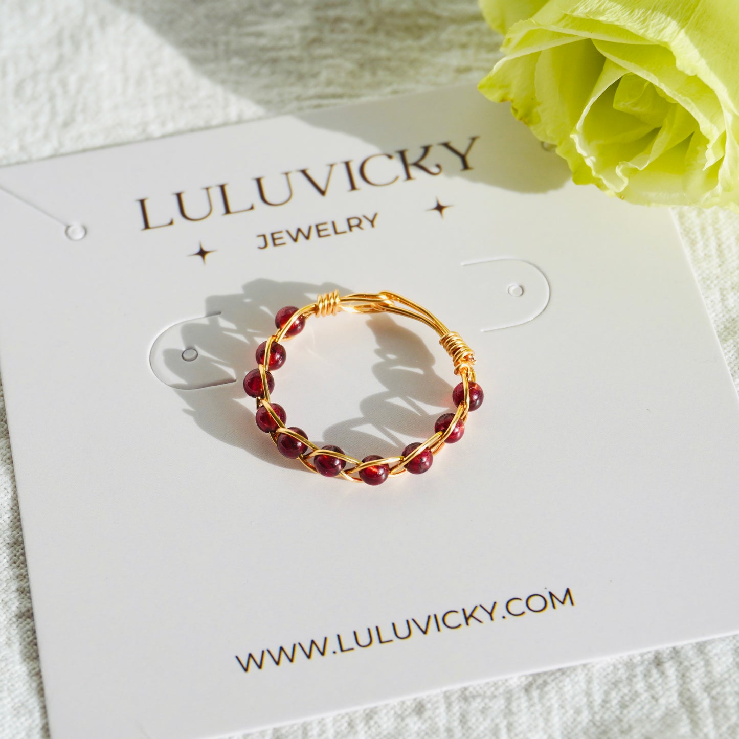 Garnet Braided Wire Ring