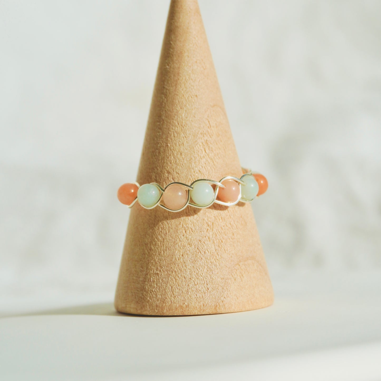 Amazonite - Pink Aventurine Braided Wire Ring